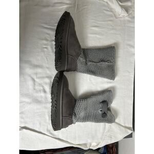 UGG Australia Shaina Gray Knit Sweater Cuff Bootie Classic Boots Women's Size 6